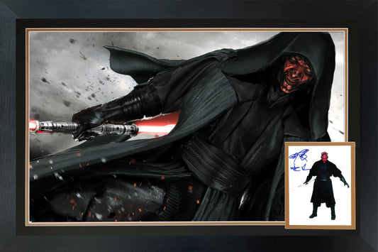 RAY PARK SIGNED DARTH MAUL FRAMED STAR WARS DOUBLE PHOTO (38.5" BY 28")