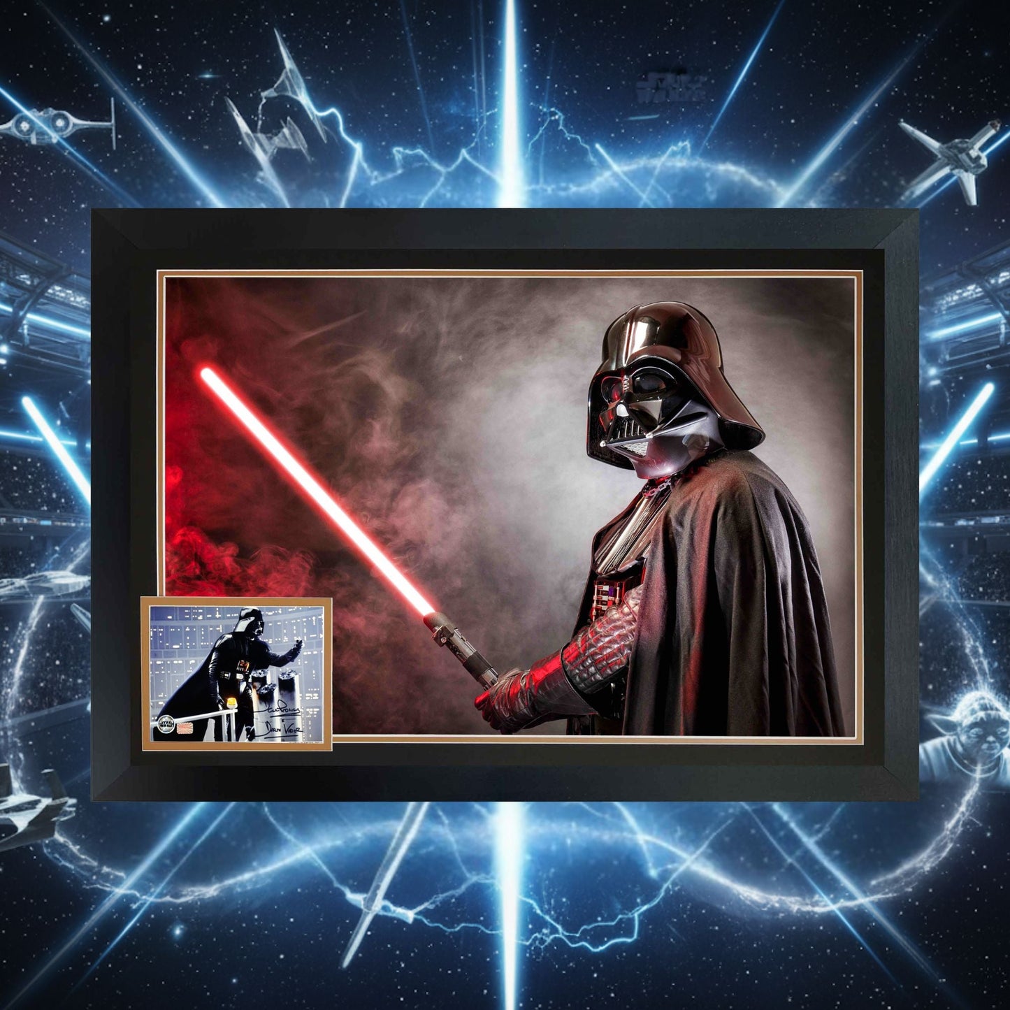 DAVID PROWSE SIGNED DARTH VADER FRAMED STAR WARS COLLECTIBLE (38.5" BY 28")