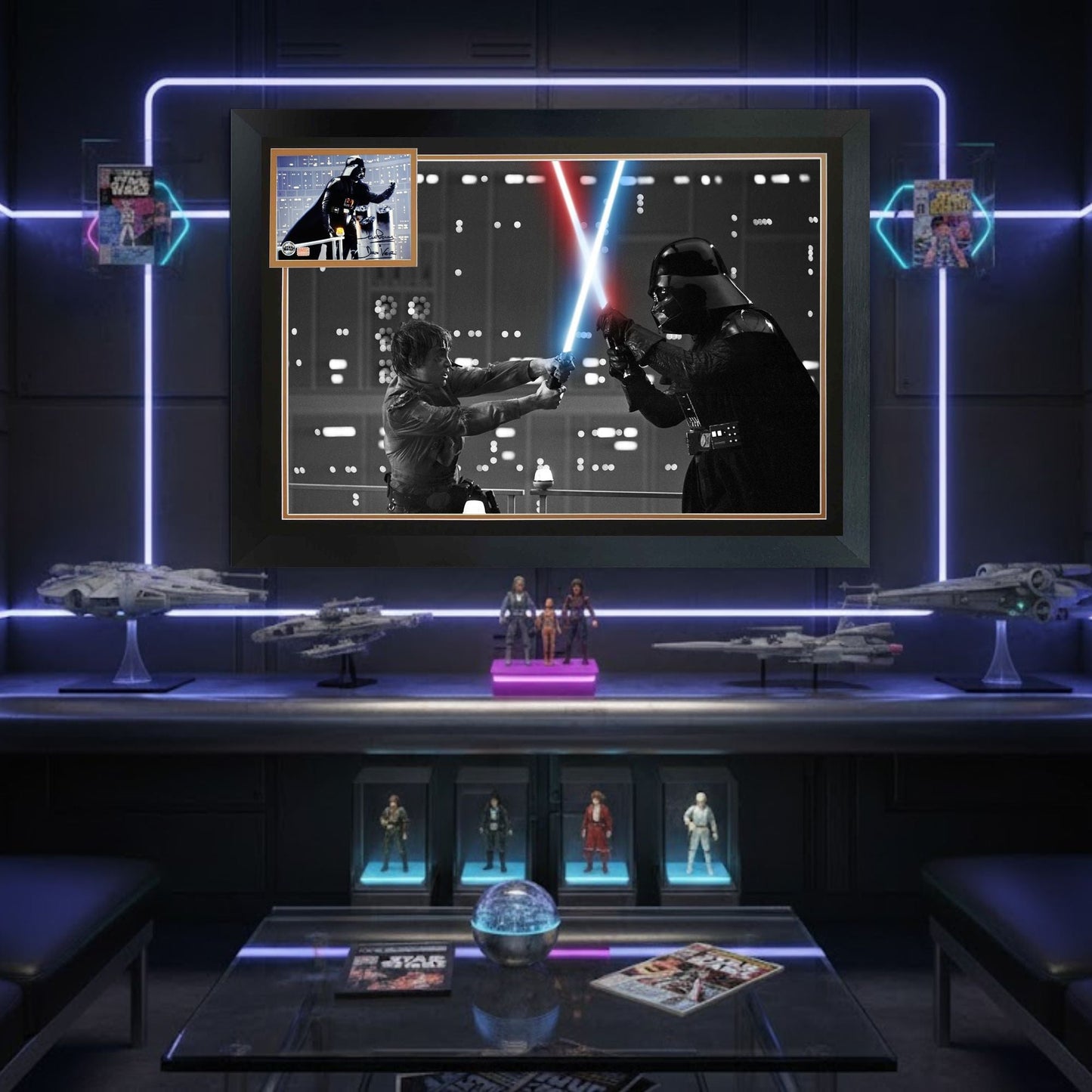 DARTH VADER VS LUKE SKYWALKER: DAVID PROWSE SIGNED - STAR WARS FRAME 38"X28"