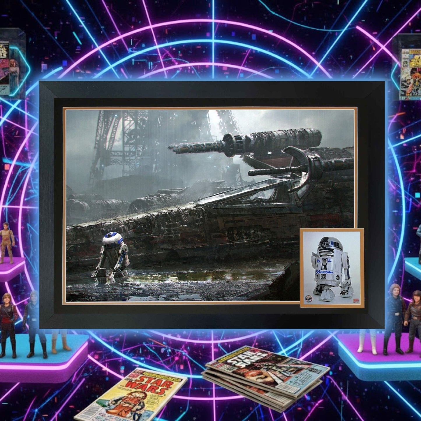 KENNY BAKER SIGNED R2-D2 FRAMED STAR WARS COLLECTIBLE (38.5" BY 28")