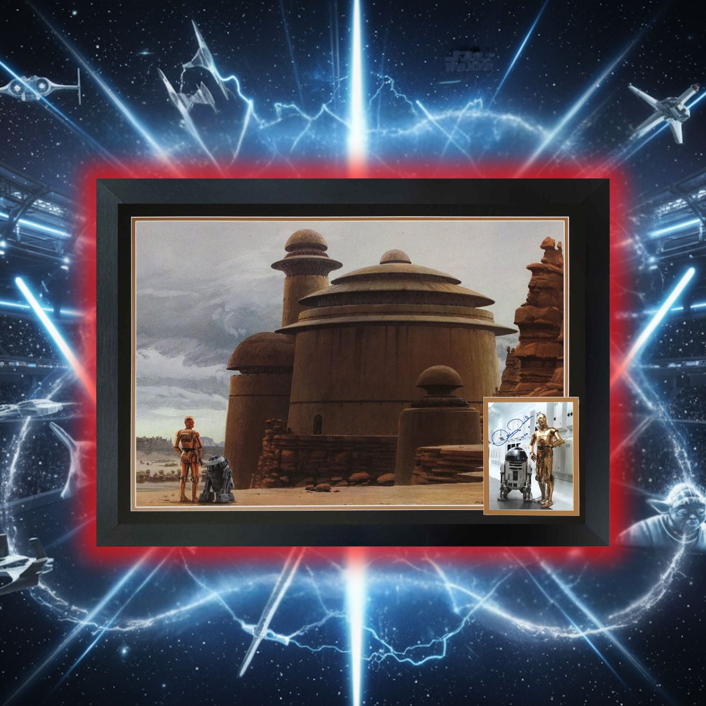 ANTHONY DANIELS SIGNED C-3PO & R2-D2 FRAMED STAR WARS - COLLECTIBLE (38.5"X28")