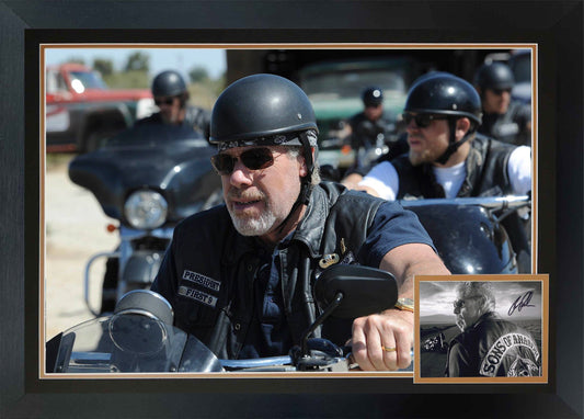 RON PERLMAN SIGNED SONS OF ANARCHY FRAMED MOTORCYCLE PHOTO - TV FRAME  38"X28"