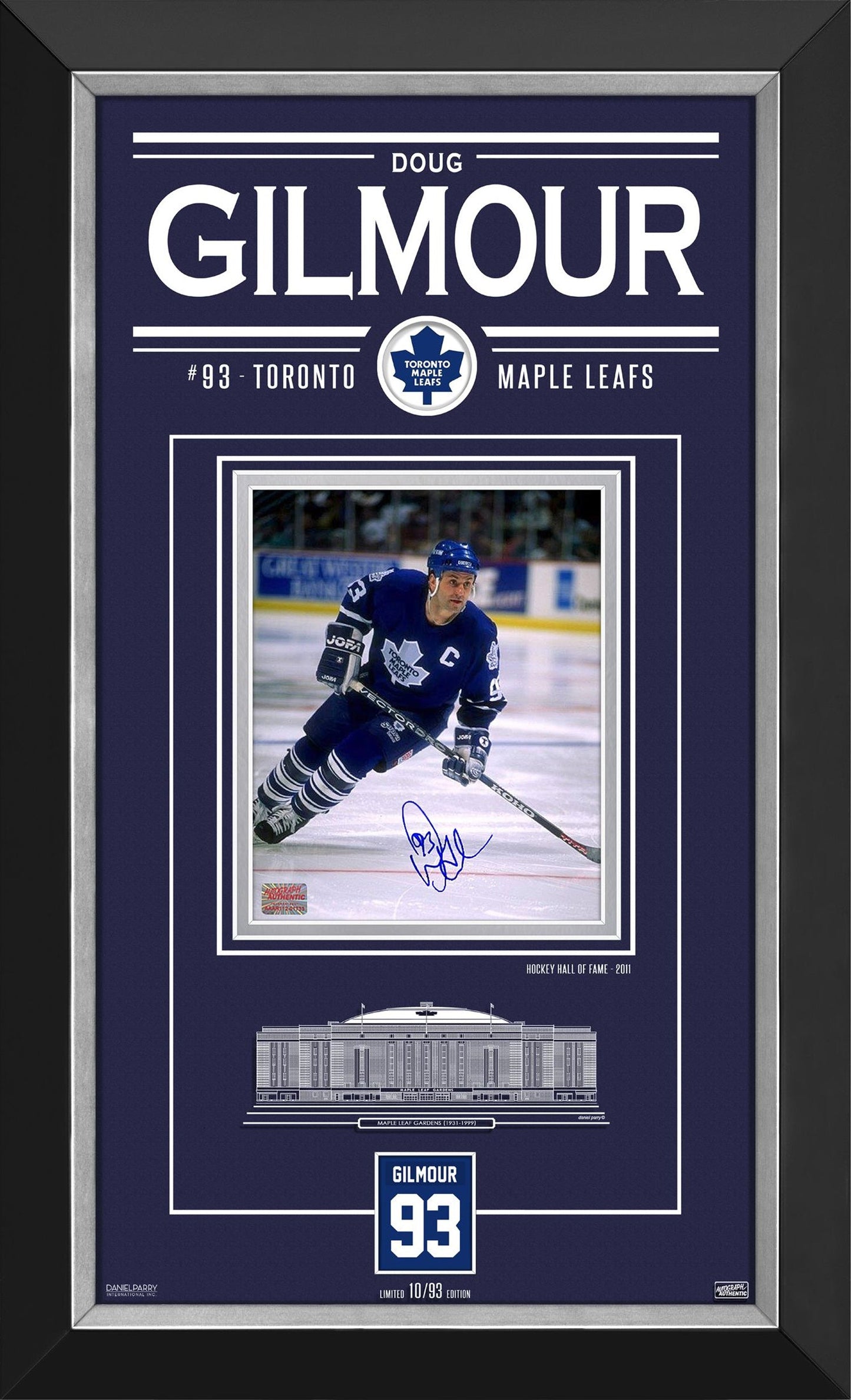 DOUG GILMOUR SIGNED PHOTO LTD ED OF 93 FRAME - TORONTO MAPLE LEAFS 32"X19"