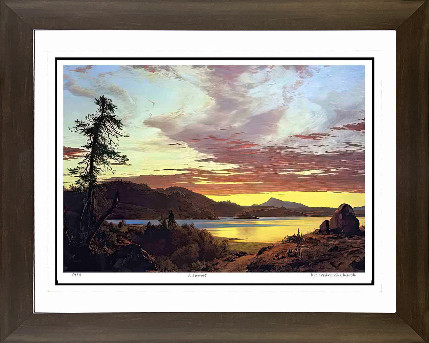 FREDERIC CHURCH "A SUNSET" HUDSON RIVER SCHOOL - FRAMED ART PRINT 30"X24"