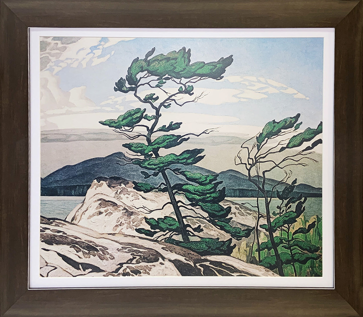 A.J. CASSON GROUP OF SEVEN "WHITE PINE" FRAMED ART PRINT  - 28"X24"