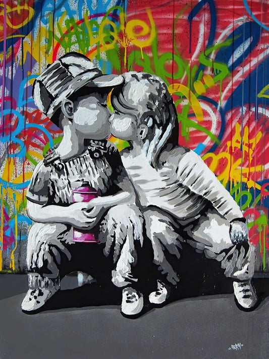 BANKSY: FIRST KISS - WRAPPED CANVAS PRINT (32" BY 24")