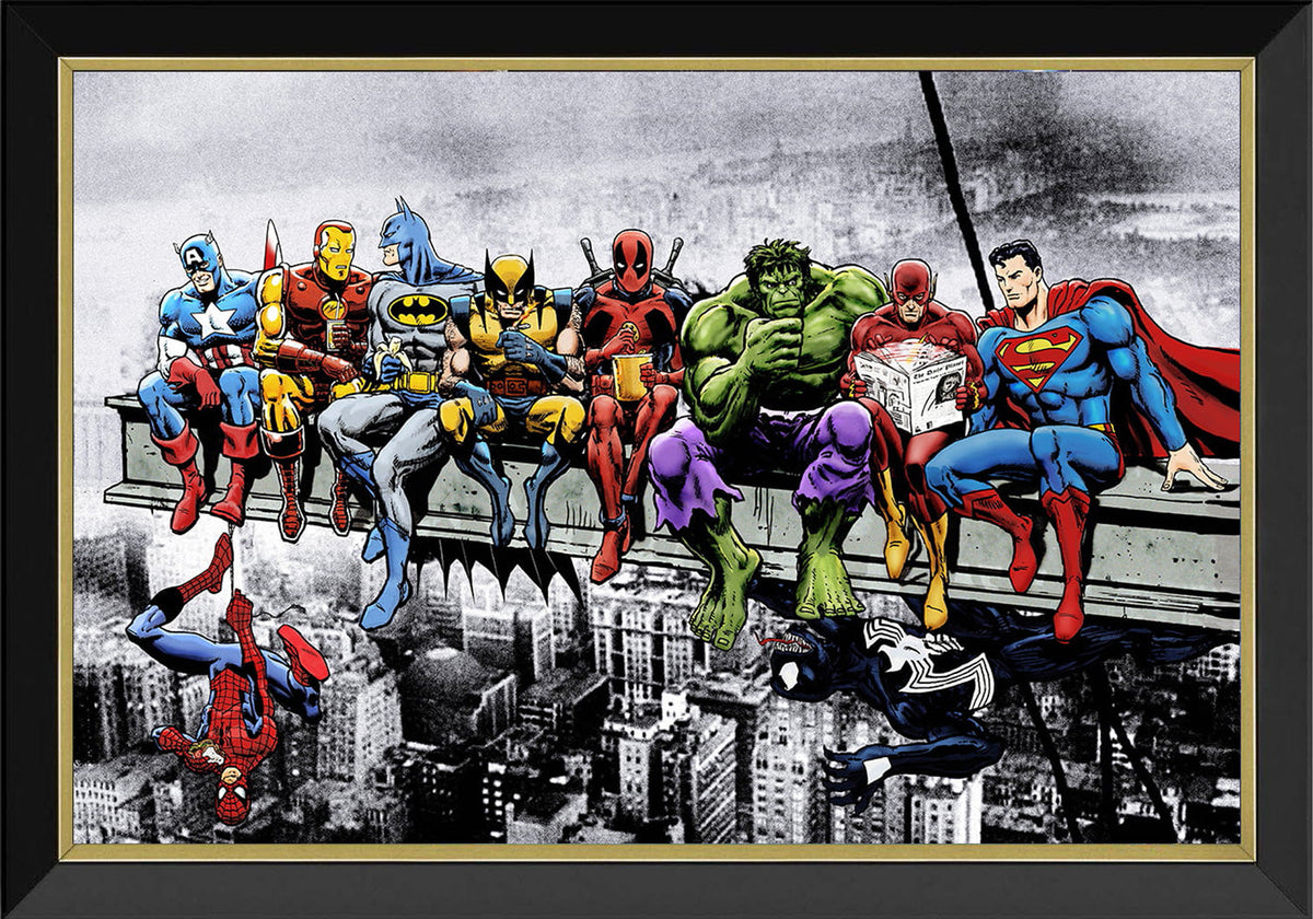 Marvel & DC Superheroes Lunch on a Skyscraper Framed Poster