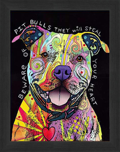 Beware of Pit Bulls Colorful Framed Canvas Wall Art (33.5x23.5)