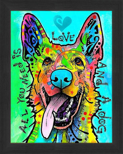 Love and a Dog Colorful Pop Art Framed Wall Decor (33.5x23.5)