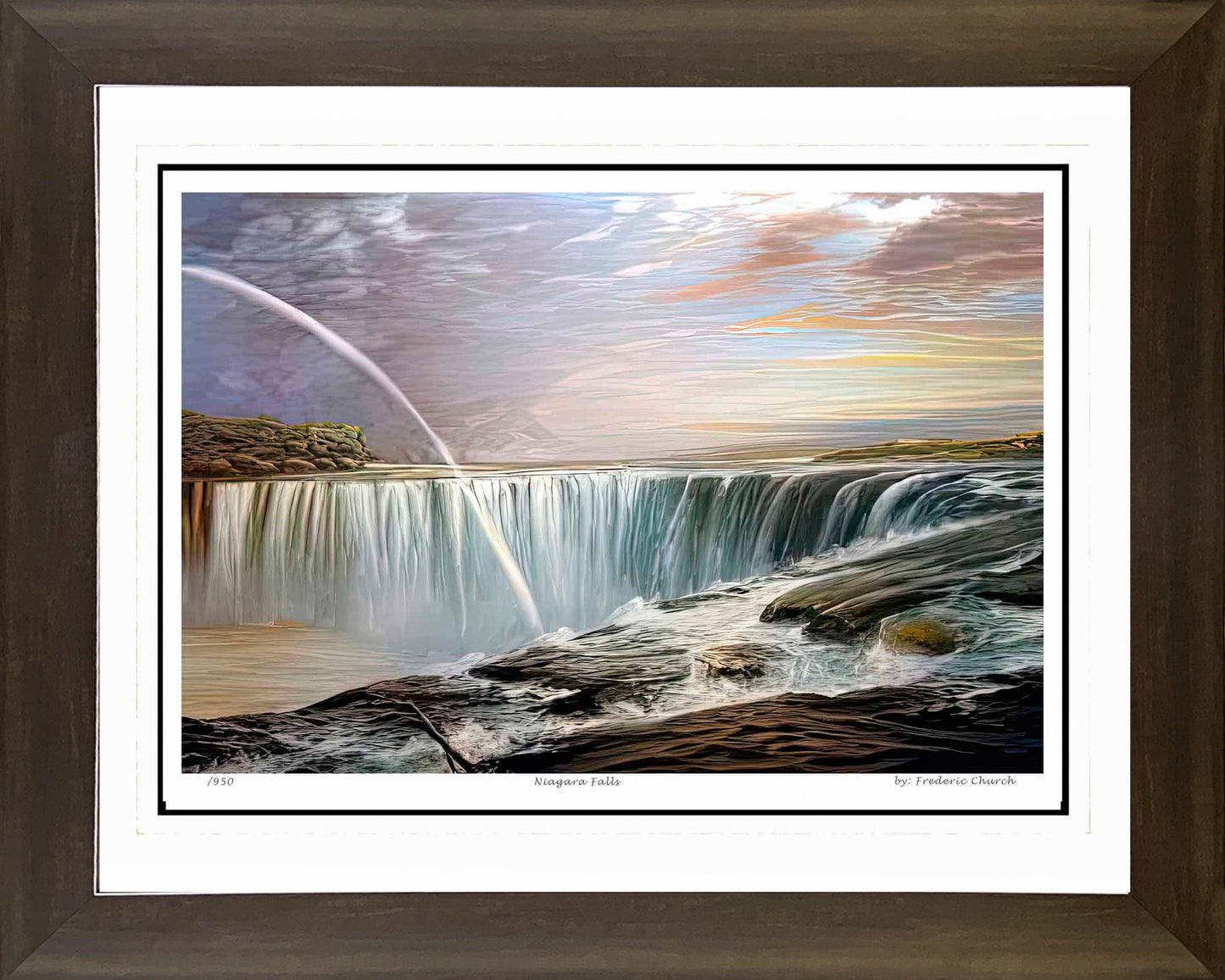 FREDERIC CHURCH "NIAGARA FALLS" HUDSON RIVER SCHOOL - FRAMED ART PRINT 30"X24"