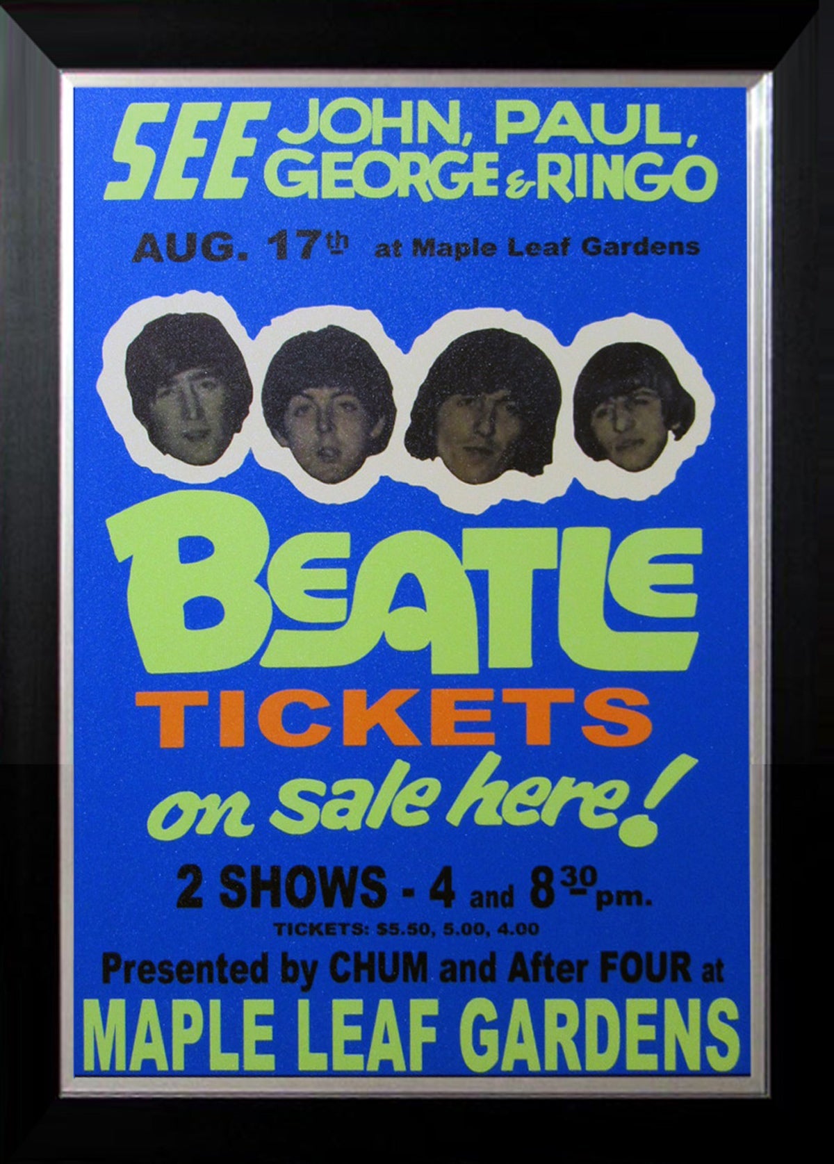 THE BEATLES LIVE AT MAPLE LEAF GARDENS 1966TORONTO - CUSTOM FRAMED 33.5"X23.5"