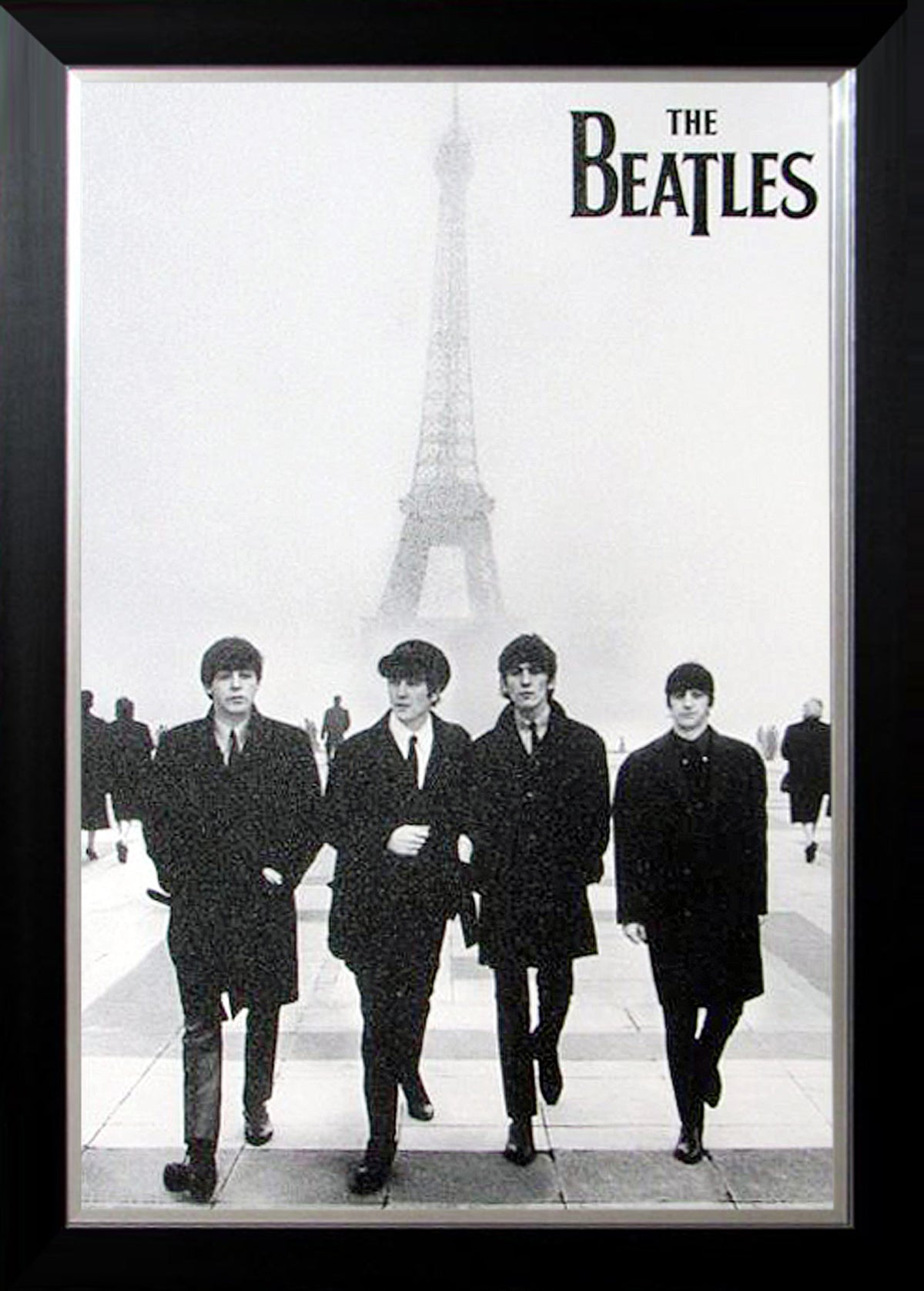 THE BEATLES AT THE EIFFEL TOWER - FRAMED CANVAS REPRINT  (33.5" BY 23.5")