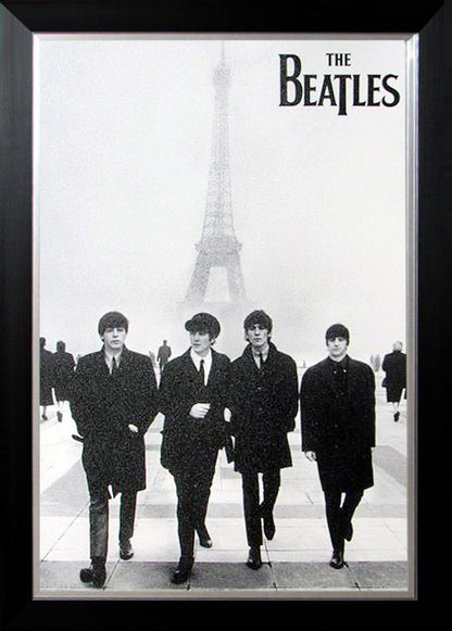 THE BEATLES AT THE EIFFEL TOWER - FRAMED CANVAS REPRINT  (33.5" BY 23.5")