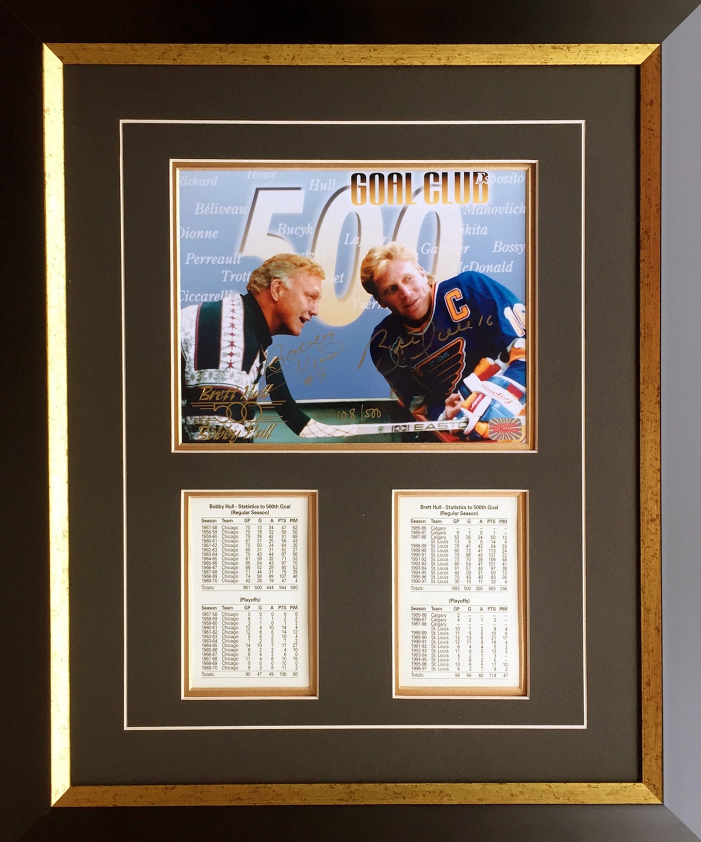 BOBBY HULL, BRETT HULL SIGNED PHOTO - CHG BLACKHAWKS, ST. LOUIS BLUES 22"X16"