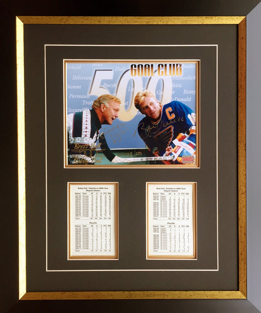 BOBBY HULL, BRETT HULL SIGNED PHOTO - CHG BLACKHAWKS, ST. LOUIS BLUES 22"X16"