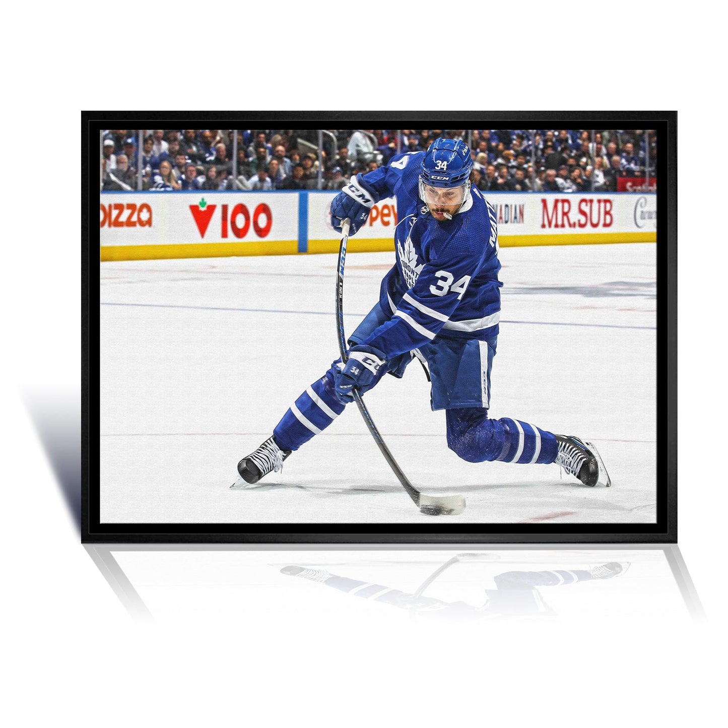 AUSTON MATTHEWS SLAPSHOT FRAMED CANVAS - TORONTO MAPLE LEAFS (31.5" BY 22.5")