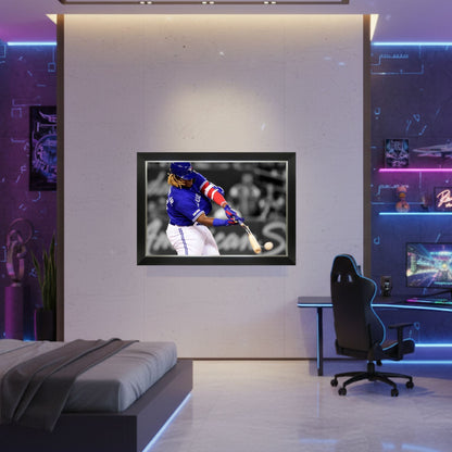 VLADIMIR GUERRERO JR. FRAMED CANVASBAT BREAKING HIT - TOR BLUE JAYS 33.5"X23.5"