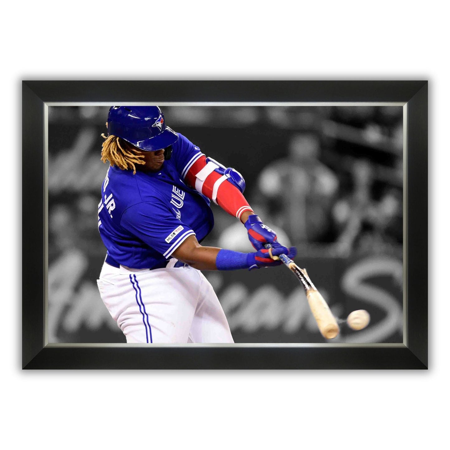 VLADIMIR GUERRERO JR. FRAMED CANVASBAT BREAKING HIT - TOR BLUE JAYS 33.5"X23.5"