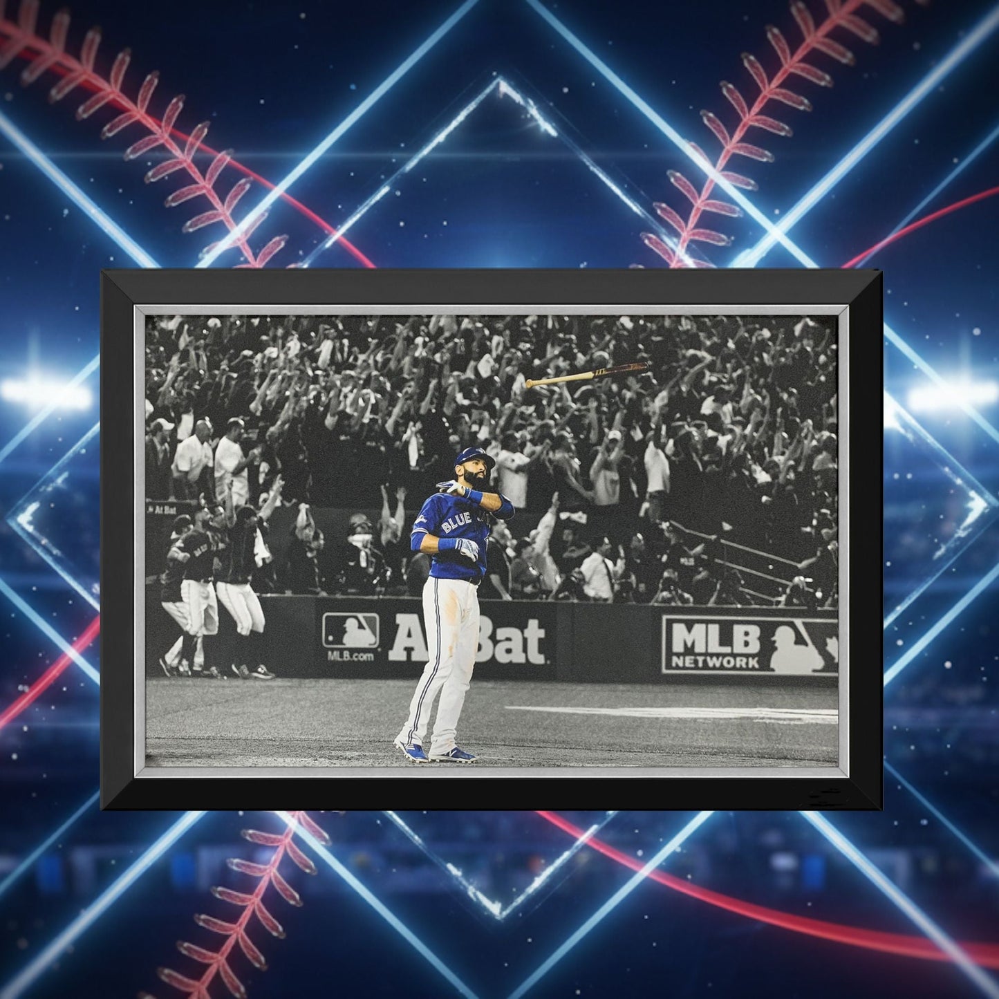 JOSE BAUTISTA ICONIC BAT FLIP FRAMED CANVAS - TORONTO BLUE JAYS (33.5" BY 23.5")