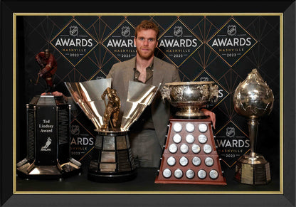 Connor McDavid NHL Trophy Wins Framed Canvas (33.5x23.5)