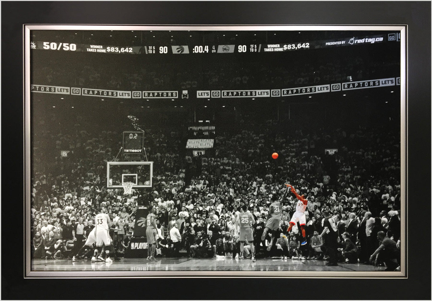 KAWHI LEONARD "THE LAUNCH" FRAMED - RAPTORS GAME WINNING SHOT 33.5"X23.5"