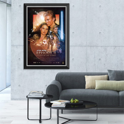 STAR WARS EP II ATTACK OF THE CLONESMOVIE POSTER REPRINT - FRAMED 33.5"X23.5"