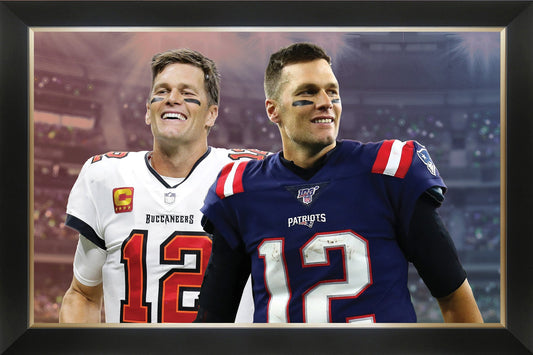 TOM BRADY FRAMED CANVAS NFL LEGEND - PATRIOTS & BUCCANEERS (33.5" BY 23.5")