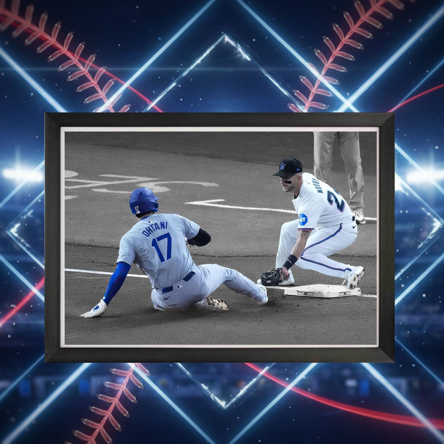 SHOHEI OHTANI FRAMED CANVAS RECORD SETTING 50TH STOLEN BASE - LA DODGERS 33"X23"