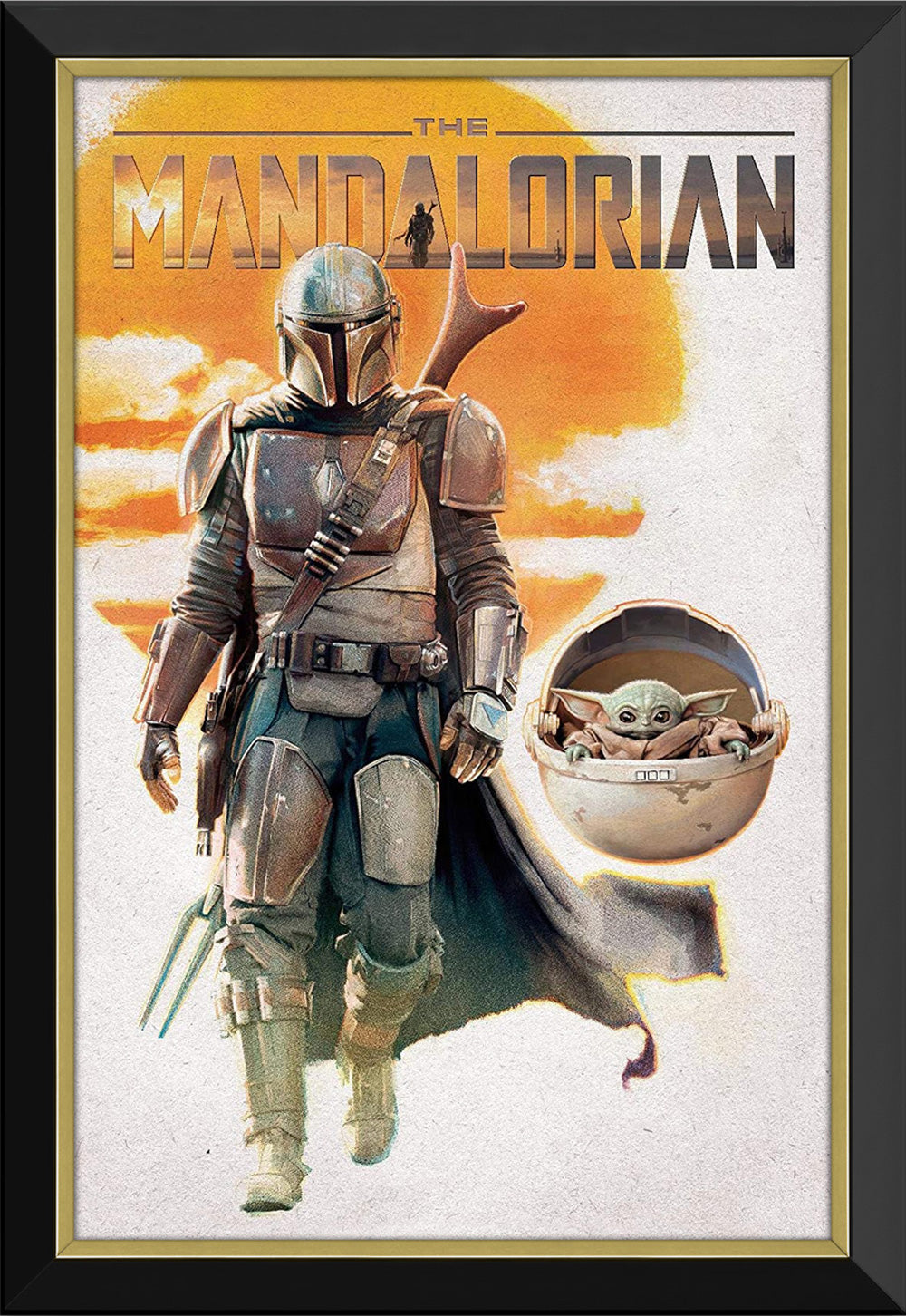 THE MANDALORIAN - MANDO & BABY YODA FRAMED STAR WARS CANVAS (33.5" BY 23.5")
