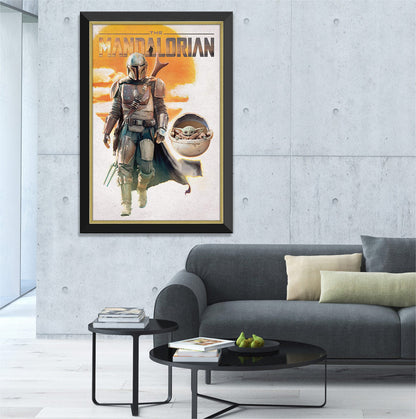 THE MANDALORIAN - MANDO & BABY YODA FRAMED STAR WARS CANVAS (33.5" BY 23.5")