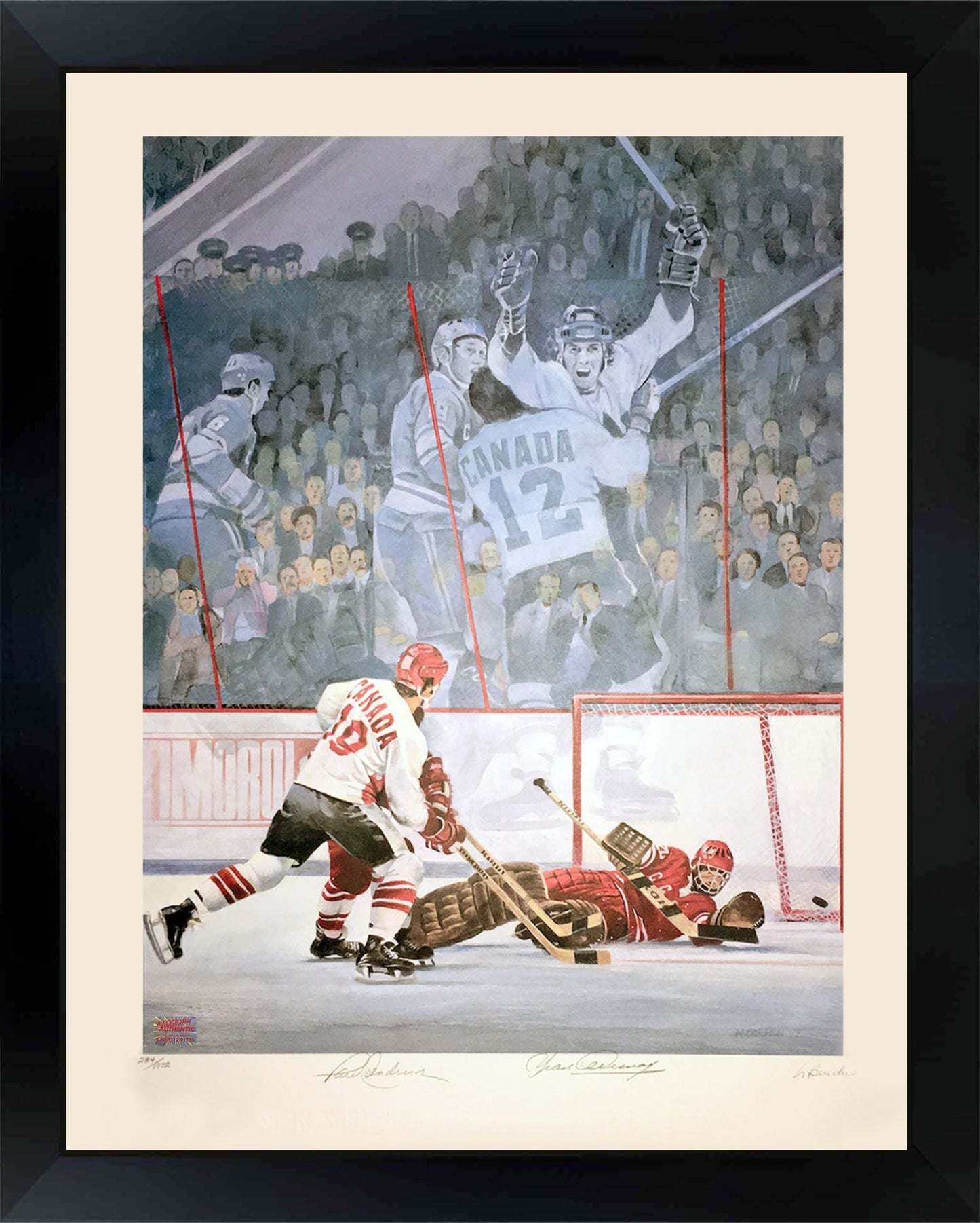 PAUL HENDERSON & YVAN COURNOYER SIGNED TEAM CANADA LITHO LTD 1972 - 30X24" FRAME