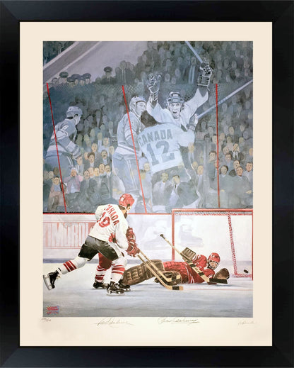 PAUL HENDERSON & YVAN COURNOYER SIGNED TEAM CANADA LITHO LTD 1972 - 30X24" FRAME