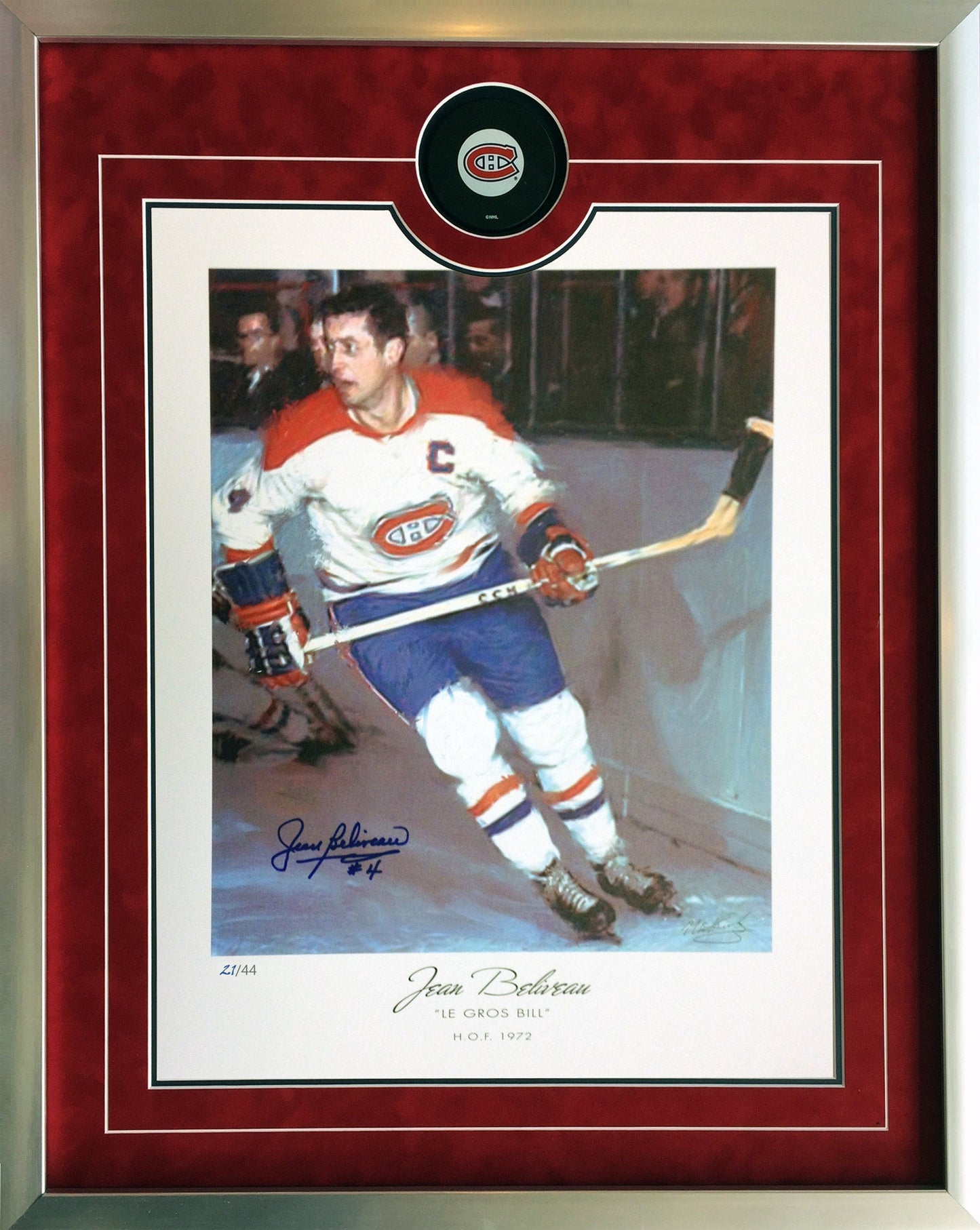 AUTOGRAPHED JEAN BELIVEAU LITHOGRAPH LTD. ED. /44 - MONTREAL CANADIENS (26"X24")