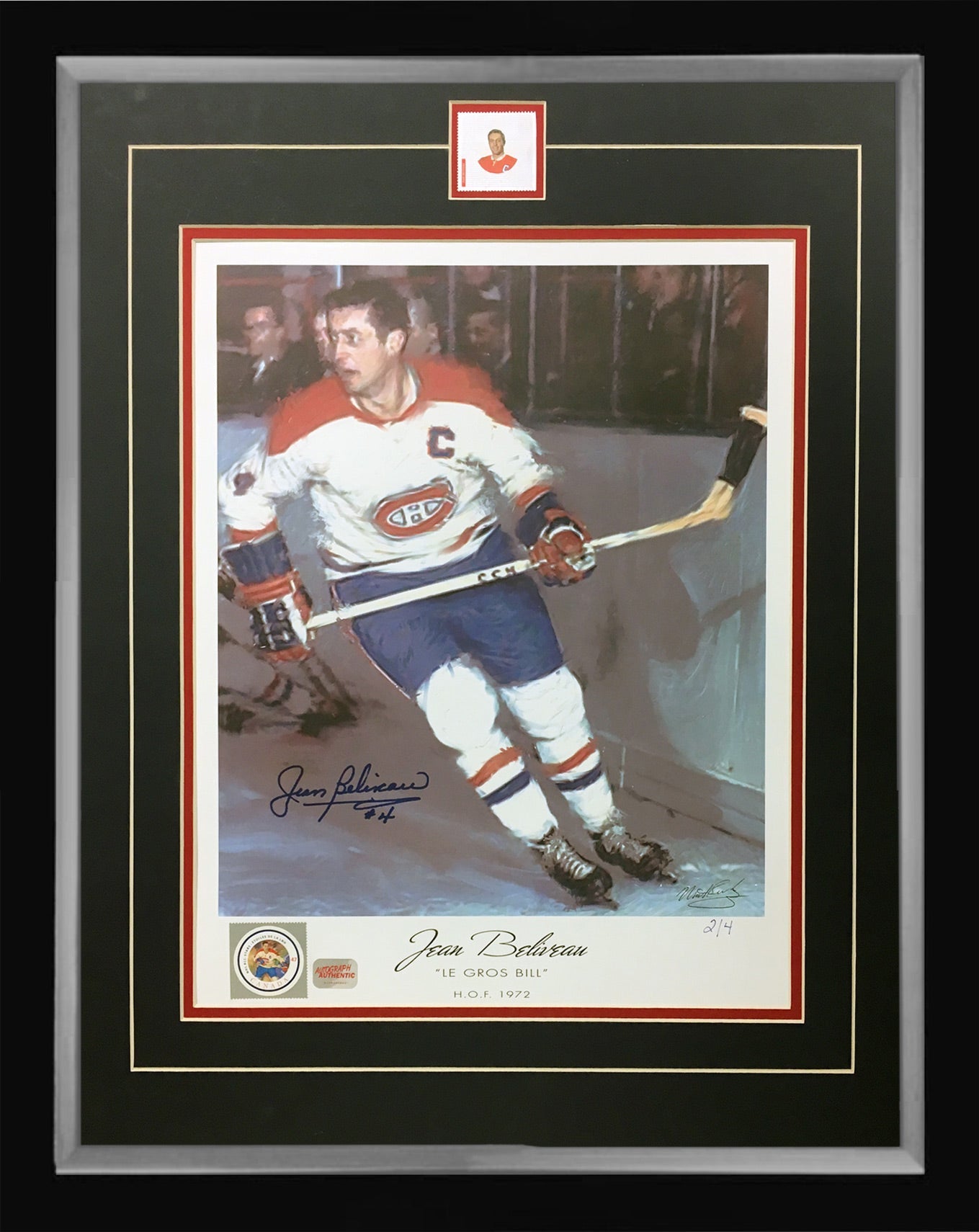 SIGNED JEAN BELIVEAU LITHOGRAPH LTD. ED. 2 OF 4  - MONTREAL CANADIENS 24"X20"