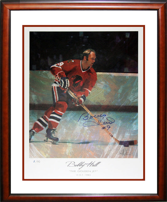 SIGNED BOBBY HULL LITHOGRAPH LTD ED 1 OF 90 - CHICAGO BLACKHAWKS 27"X23"