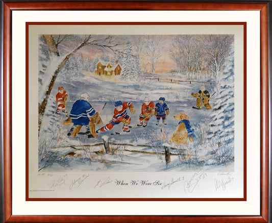 SIGNED KELLY,HOWELL,BOWER,HULL,LAFLEUR,ESPOSITO /20 - WHEN WE WERE SIX 30"X26"