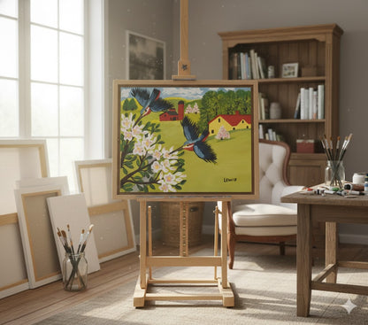 Maud Lewis “Hummingbirds” Folk Art Framed Print (24x28)