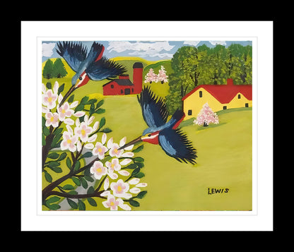 Maud Lewis “Hummingbirds” Folk Art Framed Print (24x28)