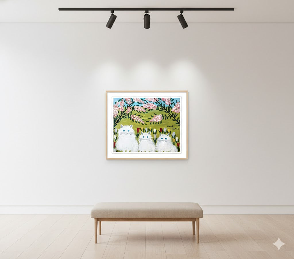 Maud Lewis “Three White Cats” Folk Art Framed Print (24x28)