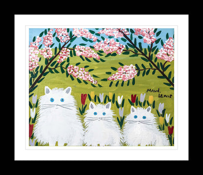 Maud Lewis “Three White Cats” Folk Art Framed Print (24x28)
