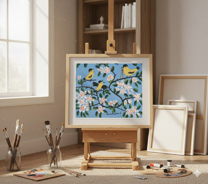 Maud Lewis “Yellow Birds” Folk Art Framed Print (24x28)