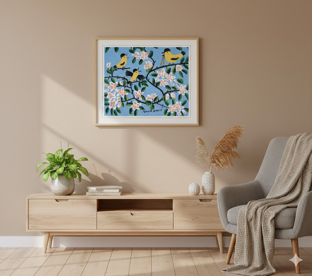 Maud Lewis “Yellow Birds” Folk Art Framed Print (24x28)