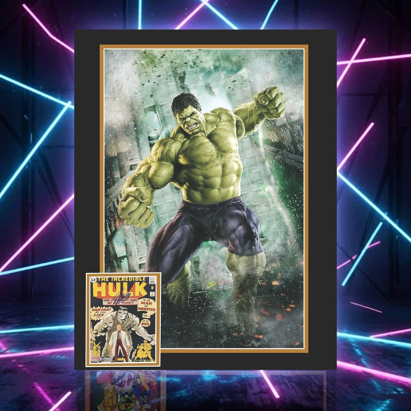 THE INCREDIBLE HULK #1 FRAMED PRINT SIGNED BY STAN LEE (38.5" BY 28")
