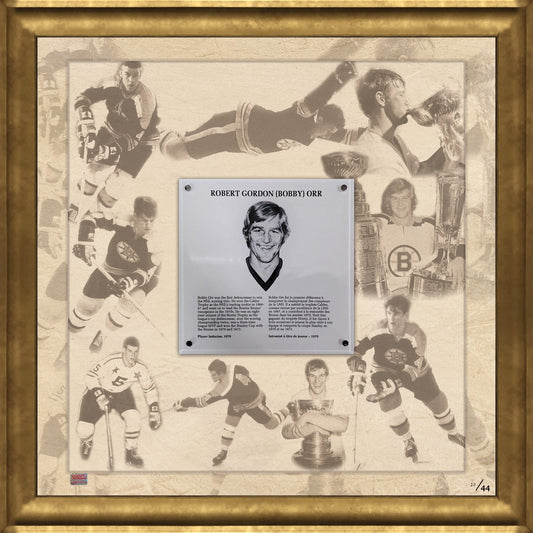 BOBBY ORR HHOF COLLECTORS PLAQUE FRAMED COLLAGE LTD ED /44 (27" BY 26.5")