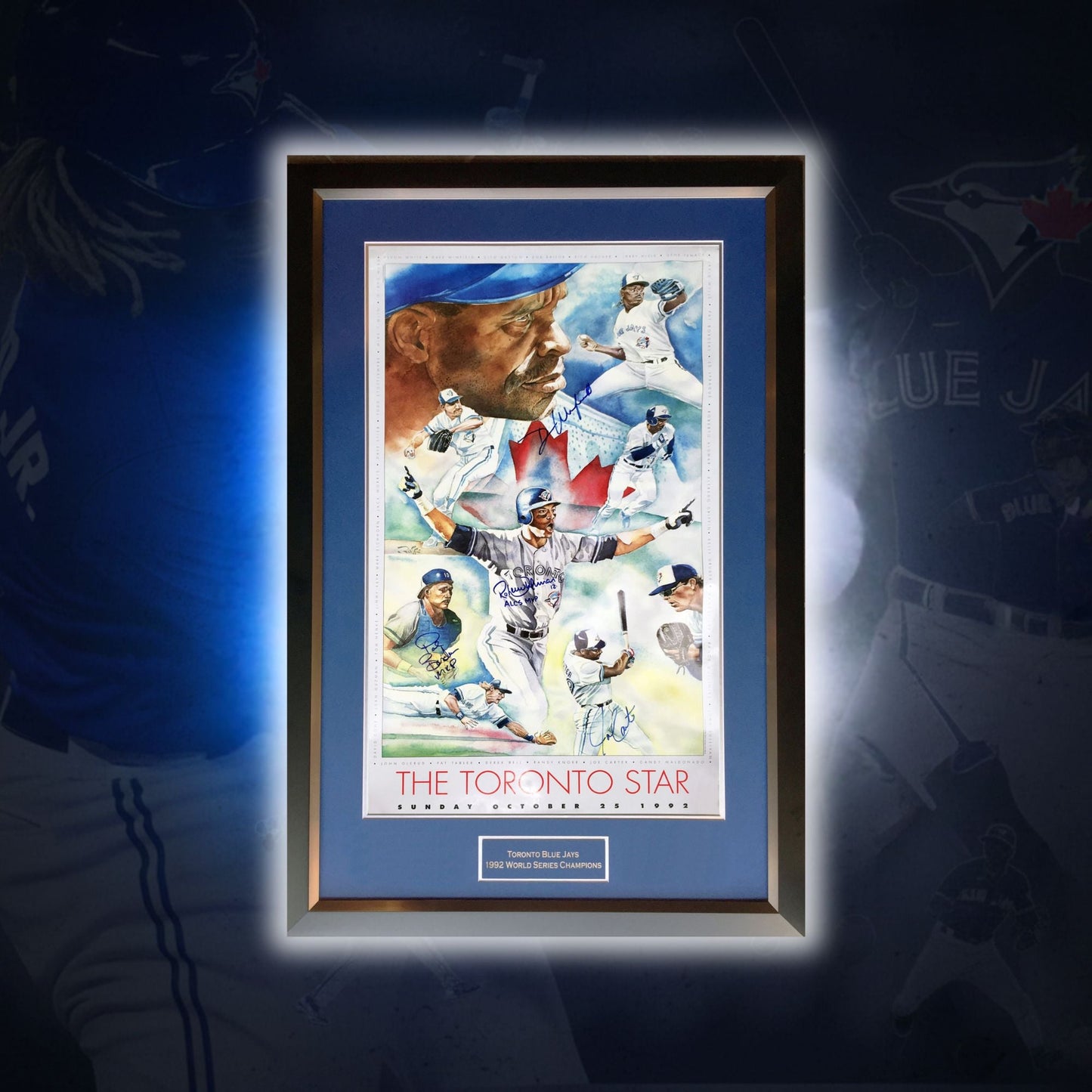 CARTER, BORDERS, ALOMAR, WINFIELD, SIGNED - BLUE JAYS 1992 WORLD SERIES 41"X28"