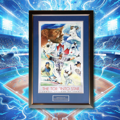 CARTER, BORDERS, ALOMAR, WINFIELD, SIGNED - BLUE JAYS 1992 WORLD SERIES 41"X28"