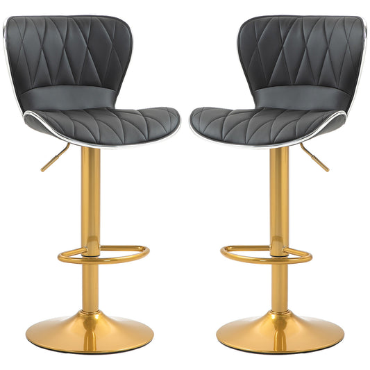 Maxi Counter Height Bar Stools Set of 2-Adjustable Height and Swivel Seat-Black/Gold