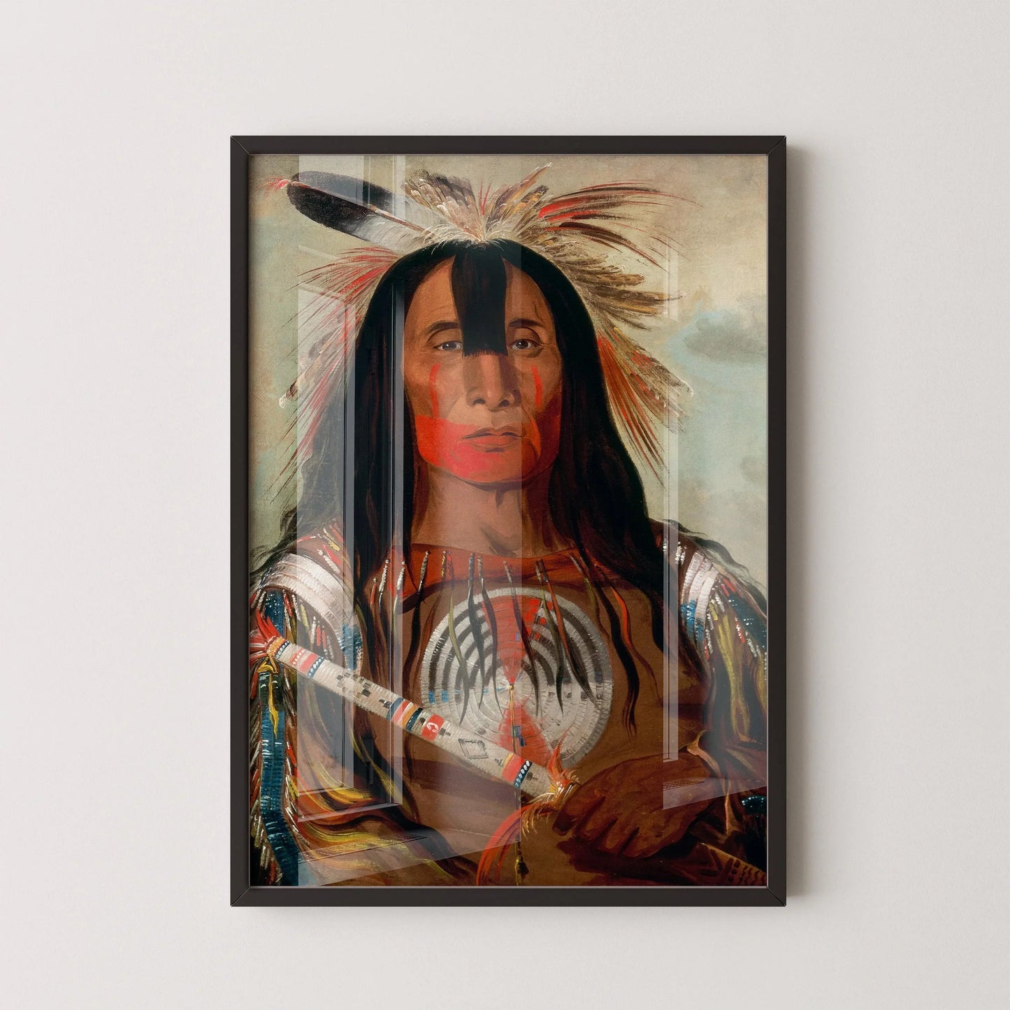 George Catlin - Chef de sang Stu-mick-o-s√∫cks | Art amérindien aborigène des Premières Nations célèbre