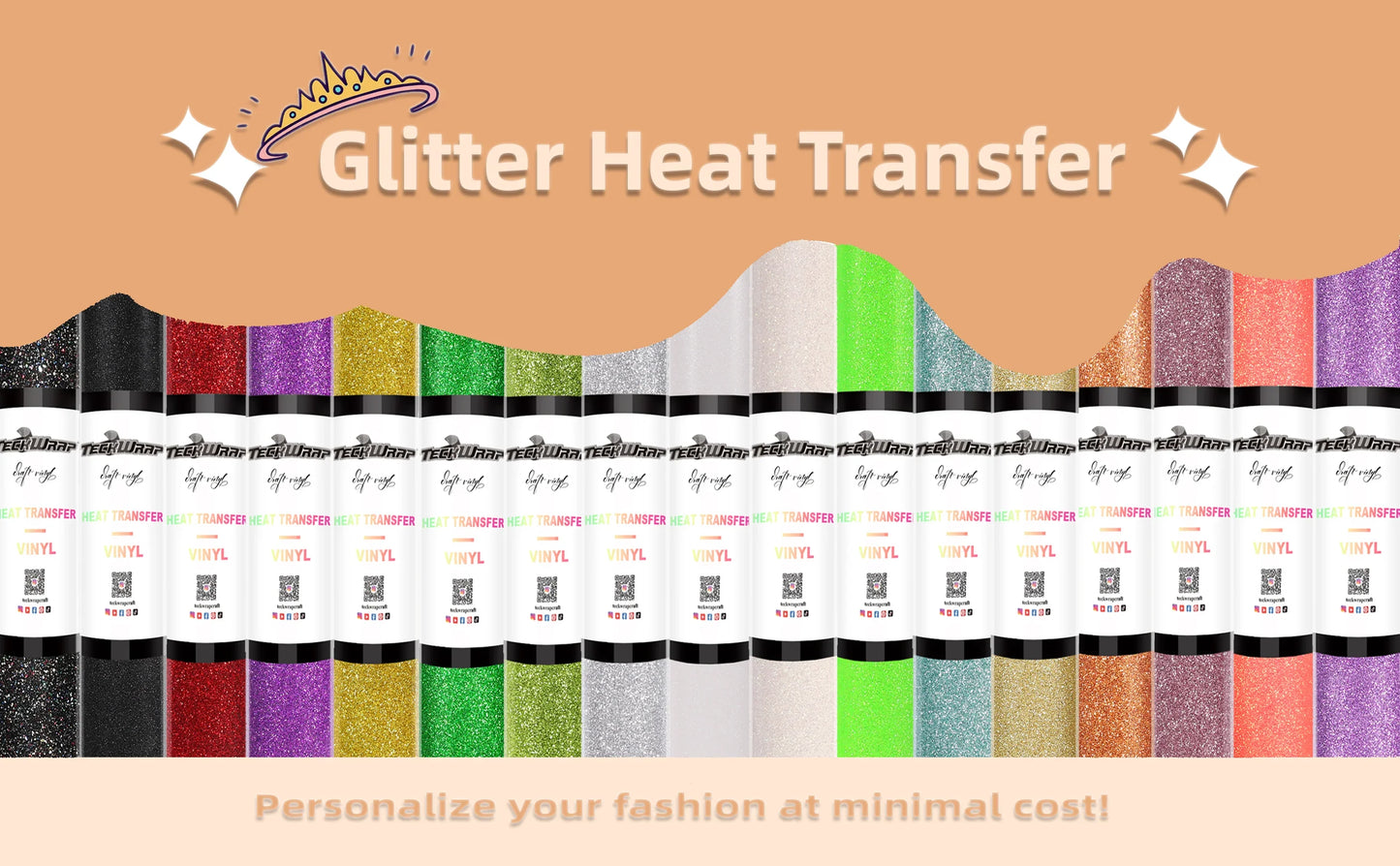 Teckwrap Glitter Heat Transfer Vinyl - Colourful  White | Durable & Sparkling Designs for Tees, Hoodies, Hats, and More!
