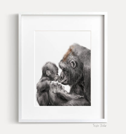 Baby Gorilla and Mom Art Print